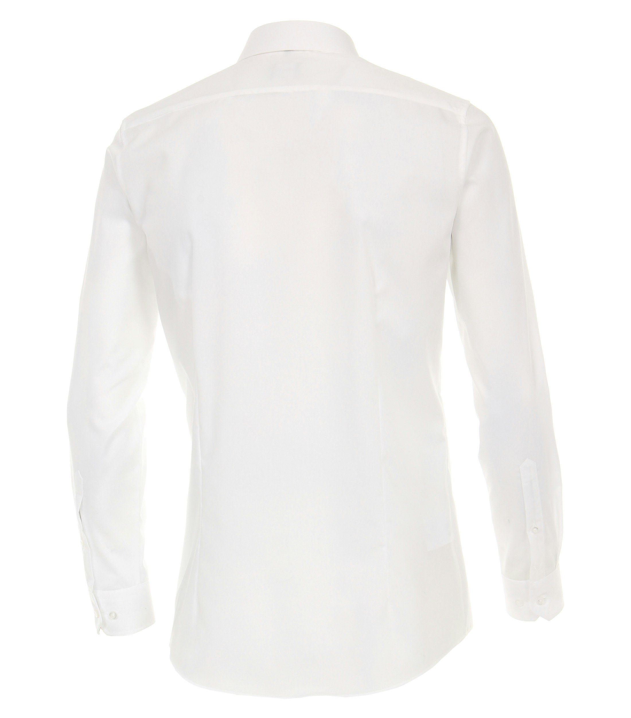 Das Model trägt ein Businesshemd im uni Muster in der Farbe Weiß