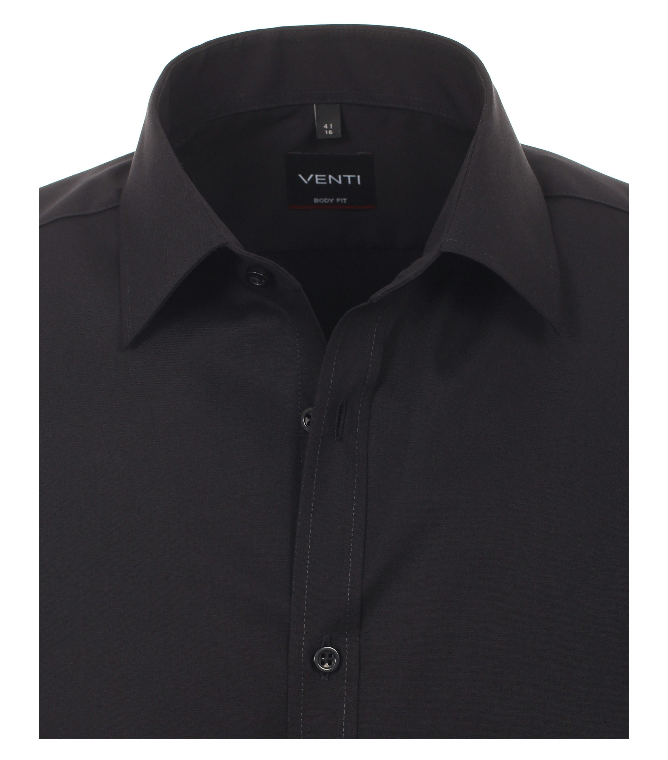 Das Model trägt ein Businesshemd im uni Muster in der Farbe Schwarz