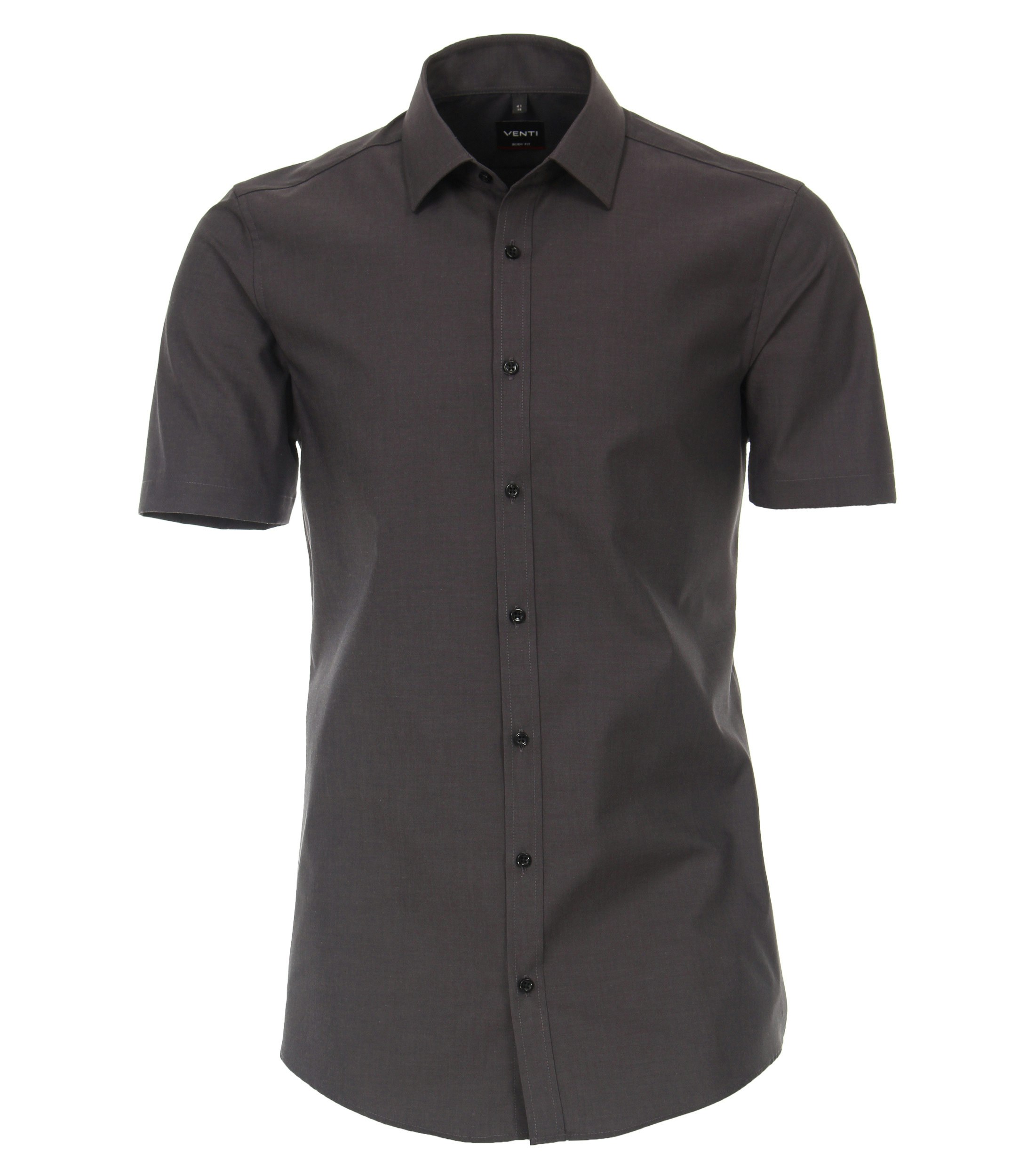 Das Model trägt ein Businesshemd im uni Muster in der Farbe Dunkelgrau