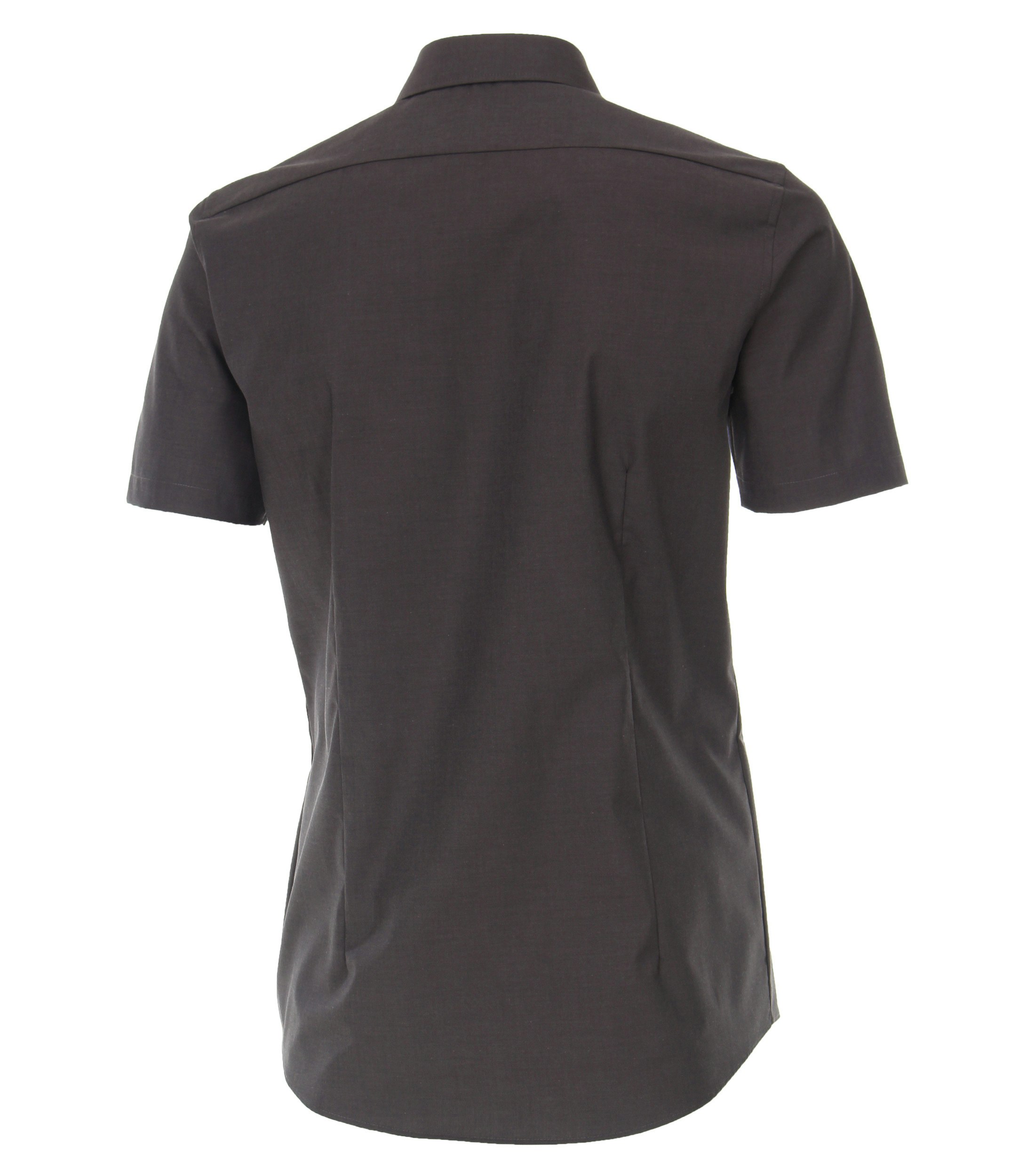 Das Model trägt ein Businesshemd im uni Muster in der Farbe Dunkelgrau