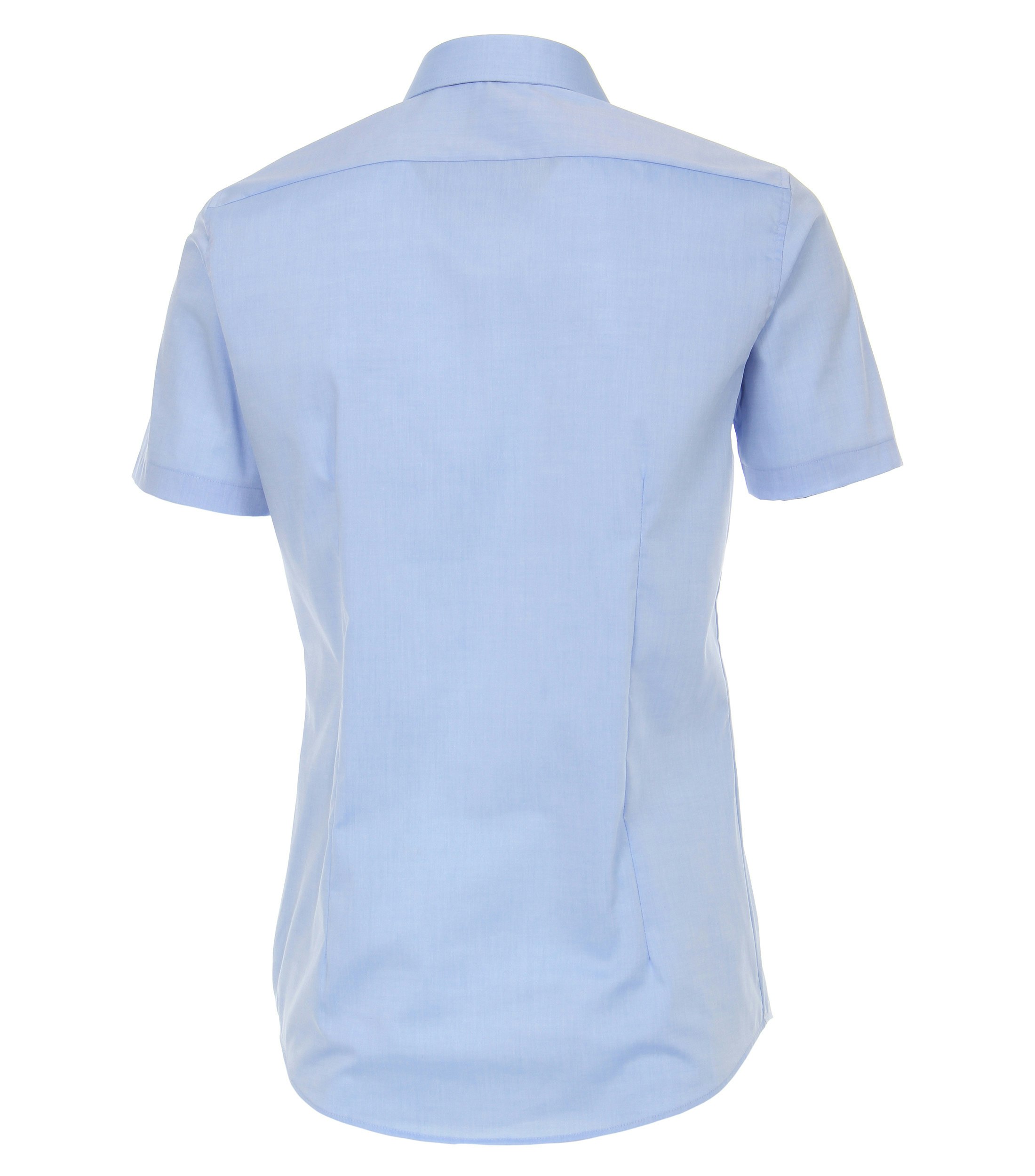 Das Model trägt ein Businesshemd im uni Muster in der Farbe Mittelblau