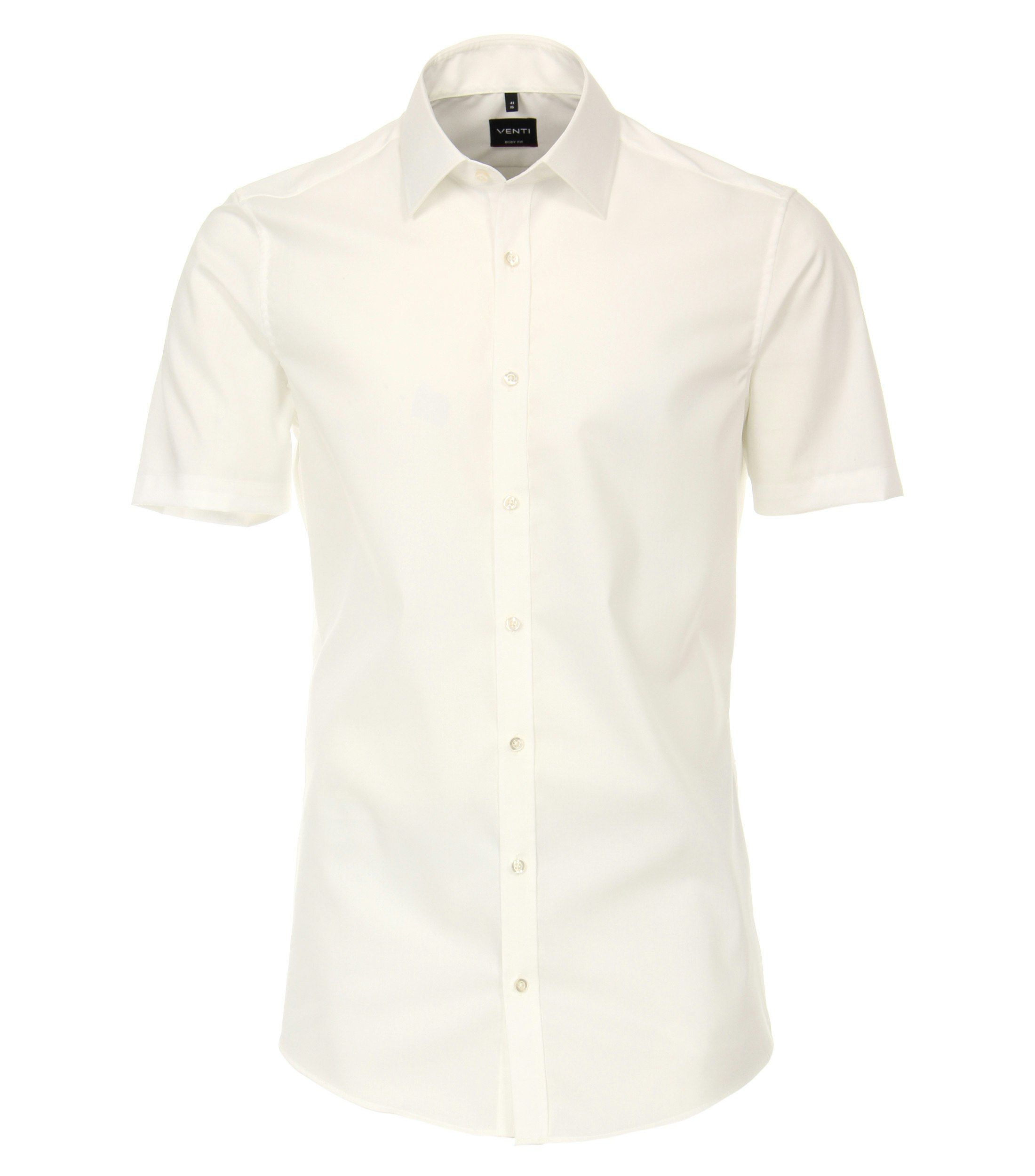 Das Model trägt ein Businesshemd im uni Muster in der Farbe Weißbeige