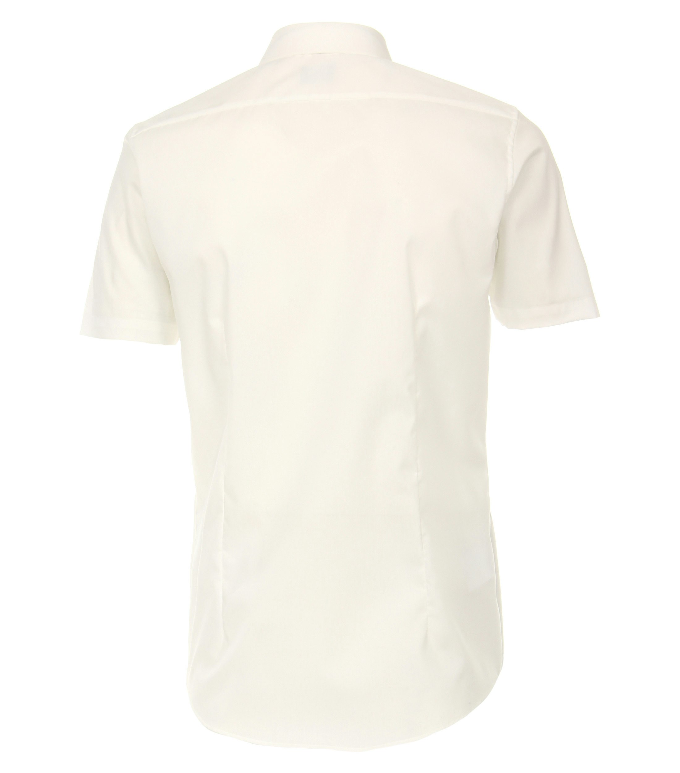 Das Model trägt ein Businesshemd im uni Muster in der Farbe Weißbeige