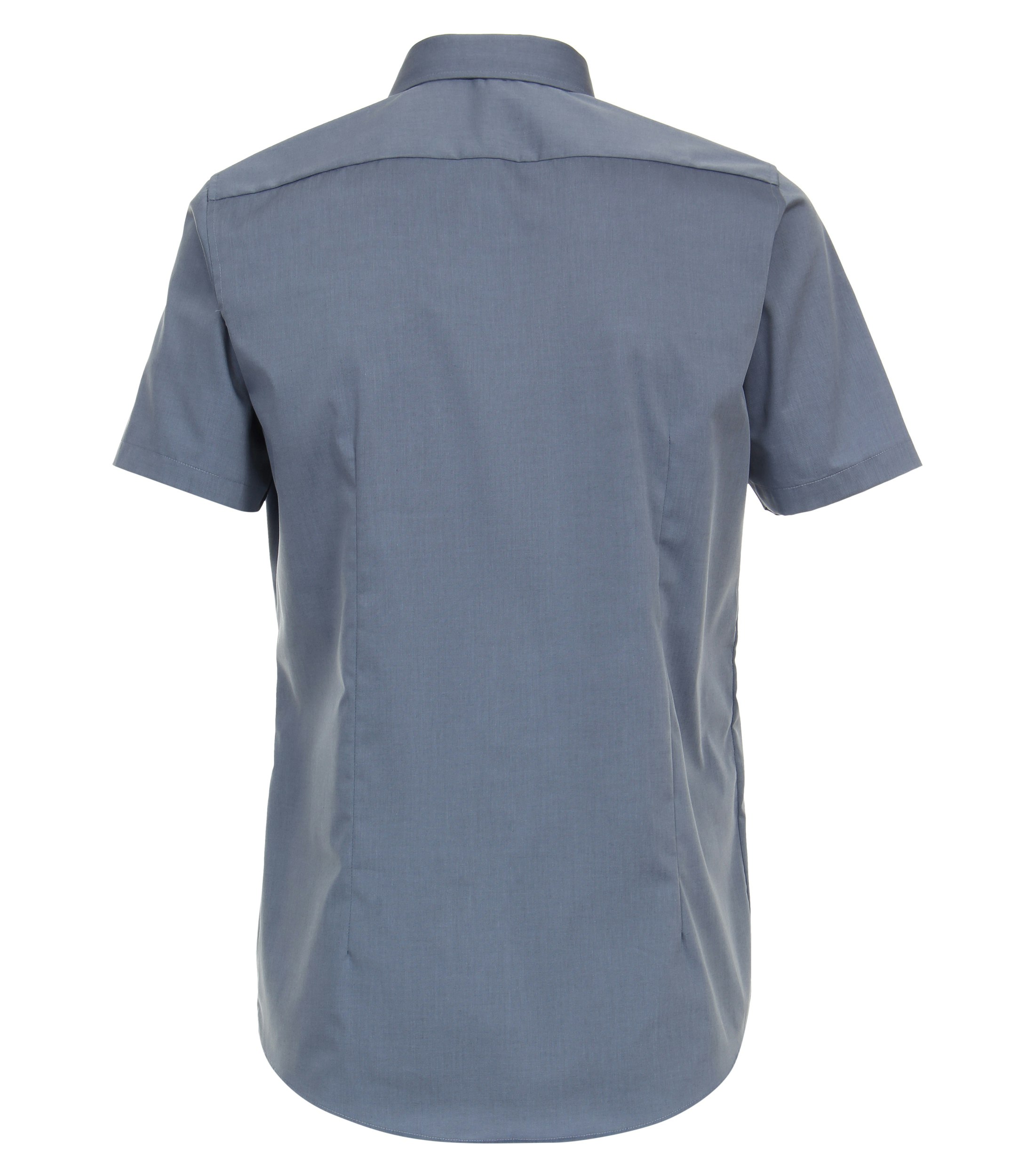 Das Model trägt ein Businesshemd im uni Muster in der Farbe sattes Mittelblau