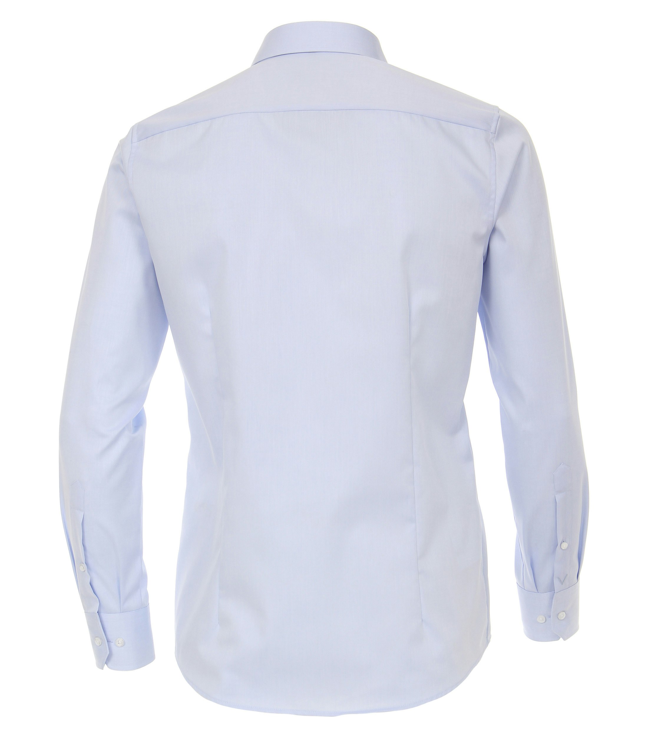 Das Model trägt ein Businesshemd im uni Muster in der Farbe Hellblau