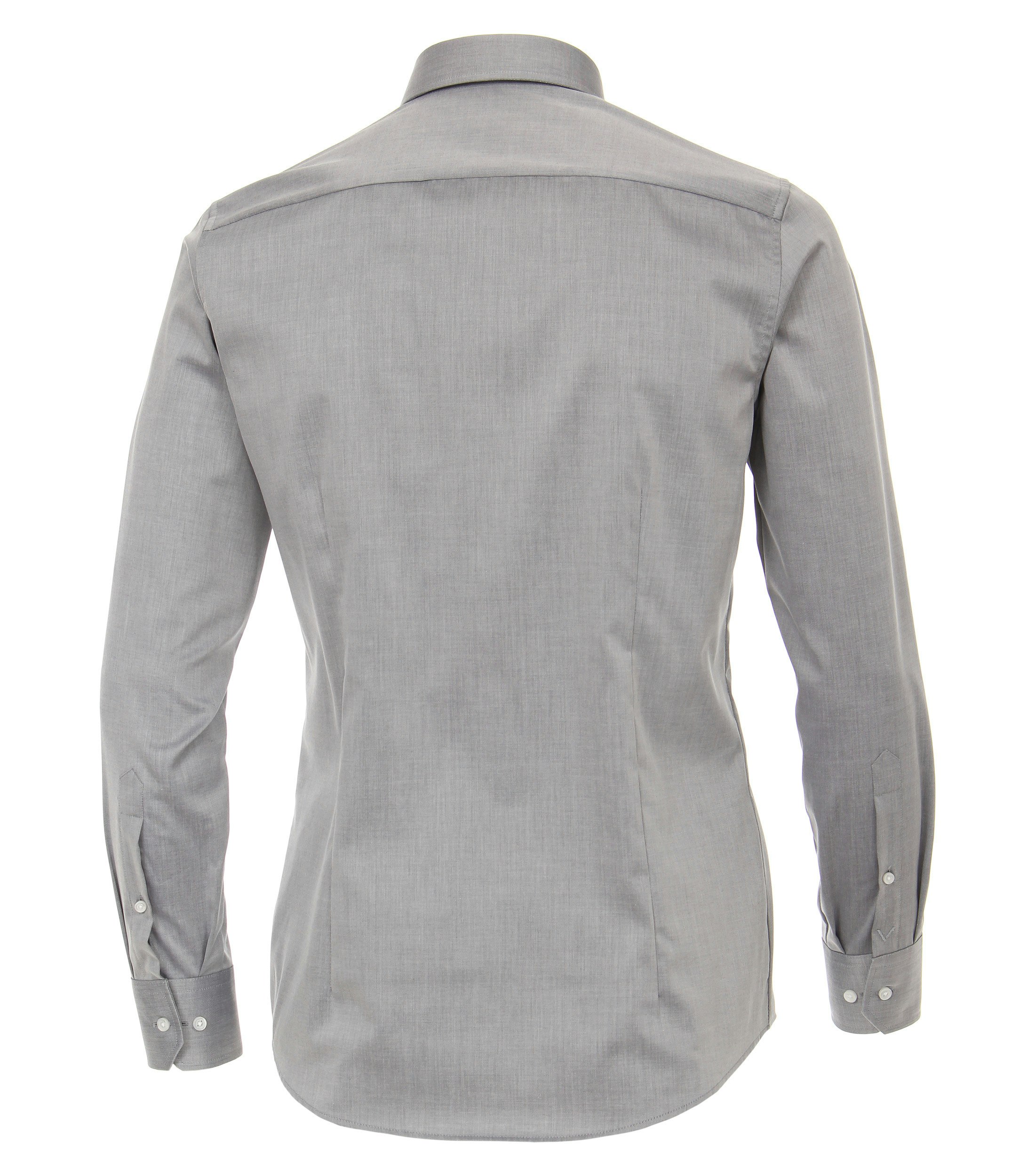 Das Model trägt ein Businesshemd im uni Muster in der Farbe Hellgrau