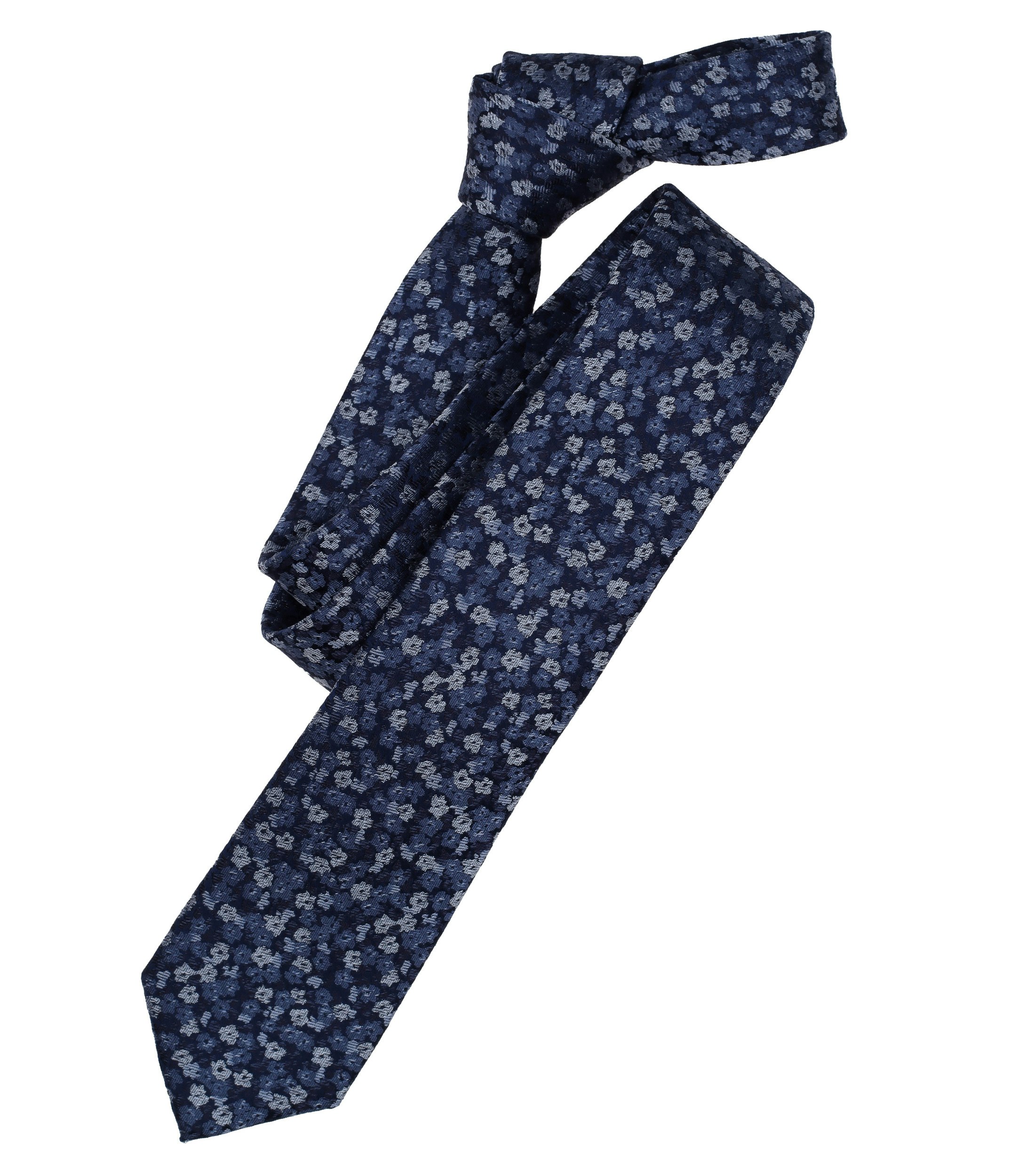 Ein Krawatte im gemustert Muster in der Farbe sattes Dunkelblau