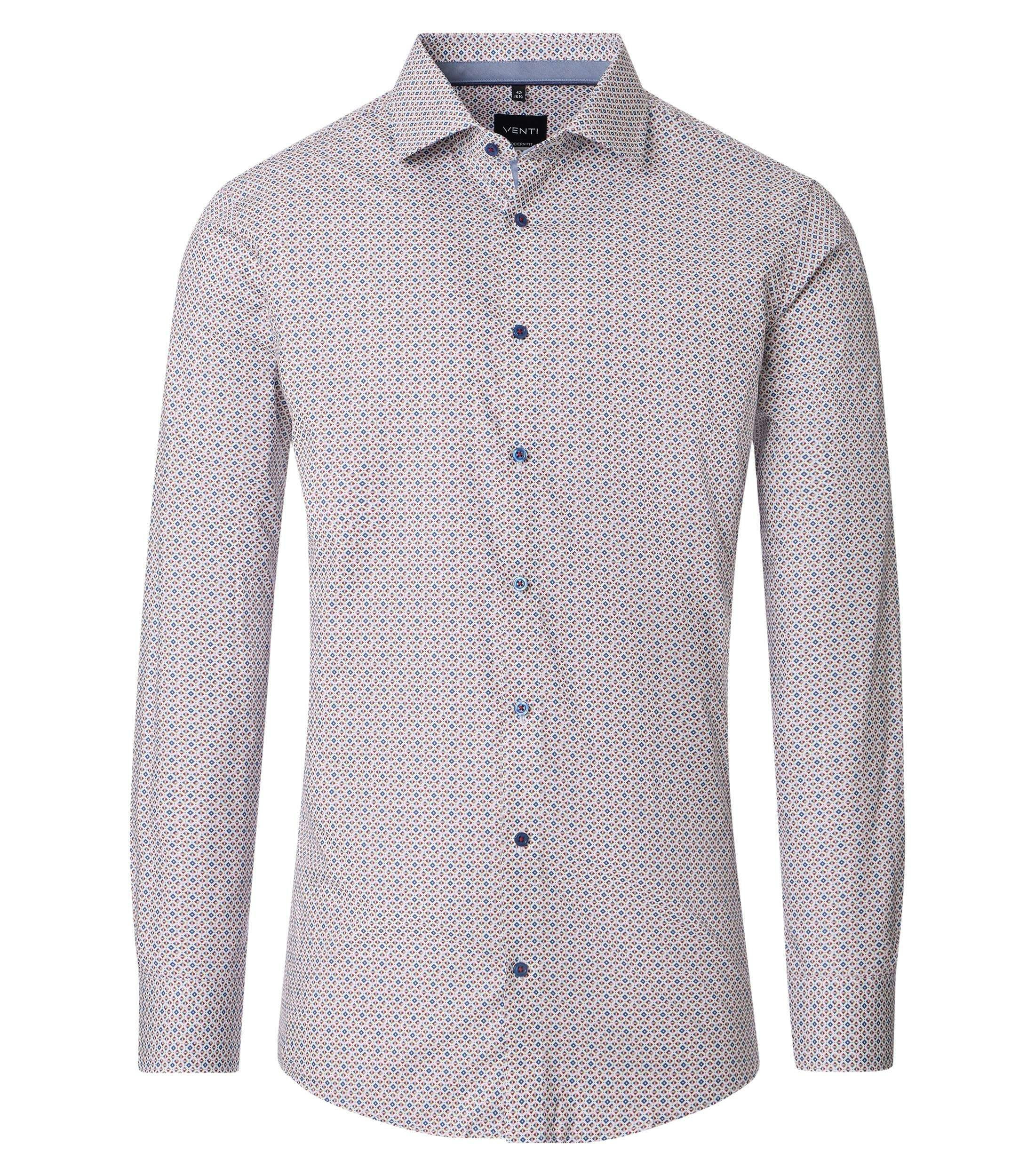 Das Model trägt ein Businesshemd im Print Muster in der Farbe Beige