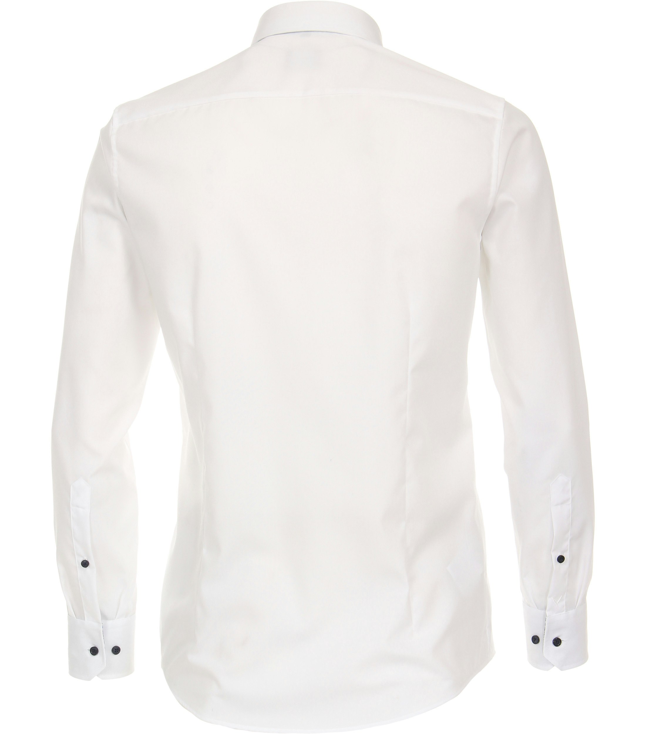 Das Model trägt ein Businesshemd im uni Muster in der Farbe Weiß