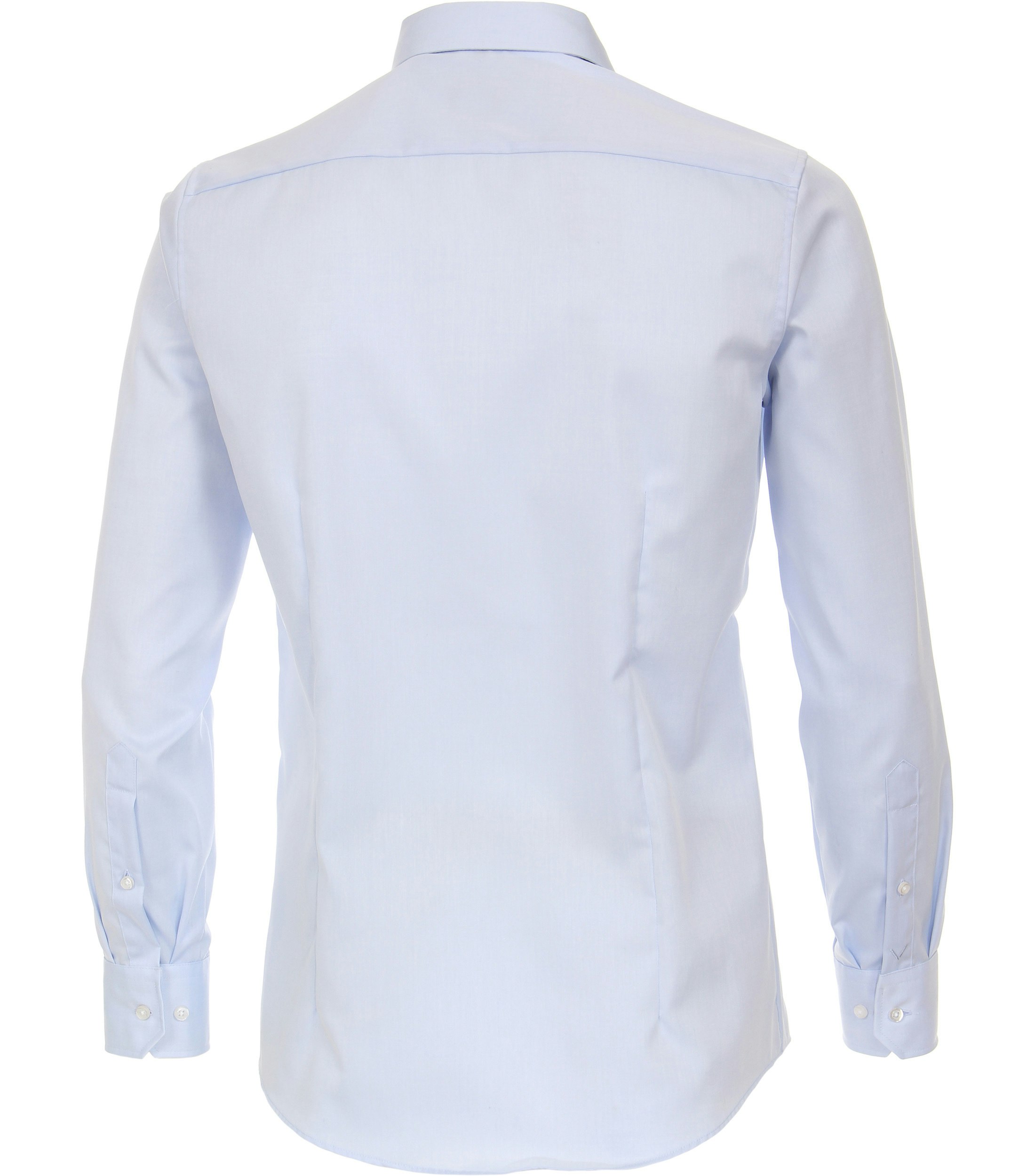 Das Model trägt ein Businesshemd im uni Muster in der Farbe Hellblau