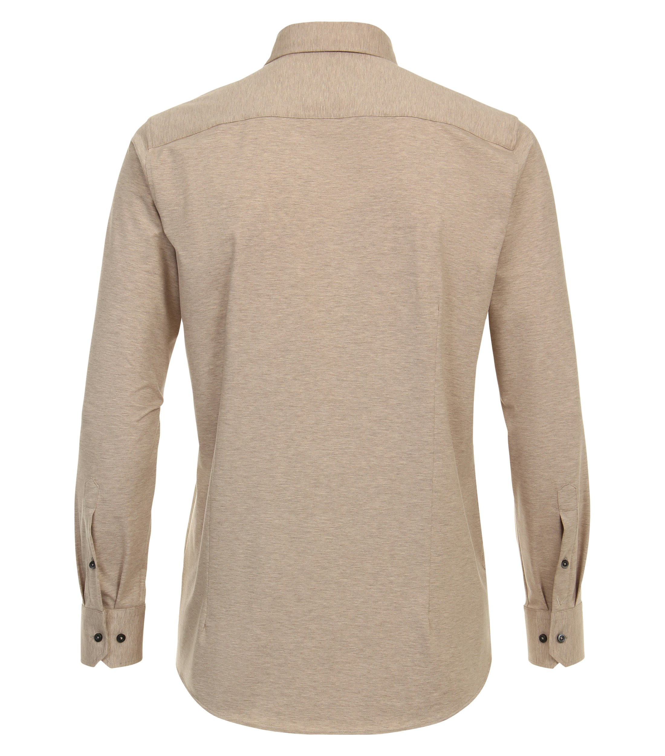 Das Model trägt ein Businesshemd im uni Muster in der Farbe Hellbraun