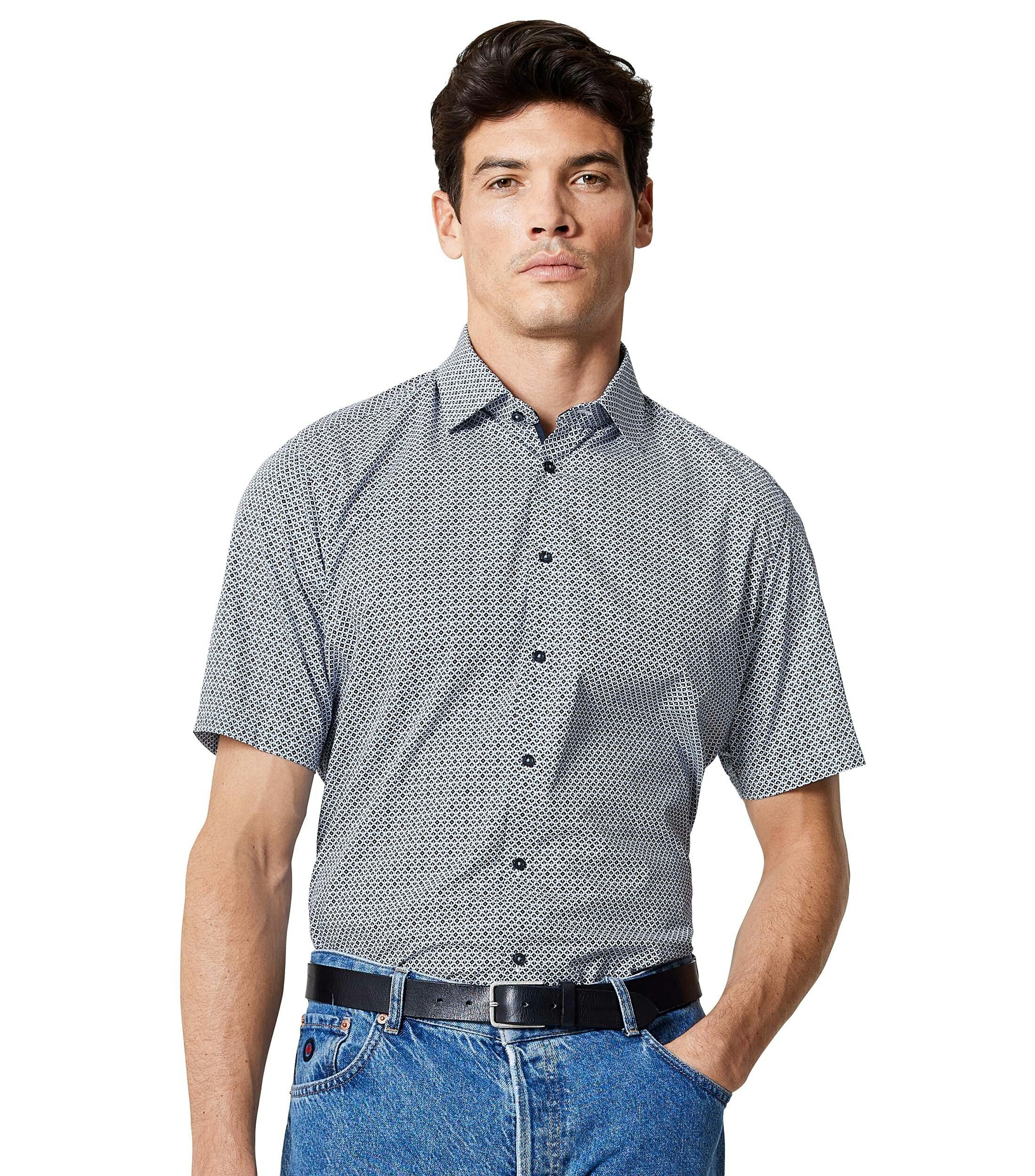 Ein Businesshemd im Print Muster in der Farbe Dunkelblau