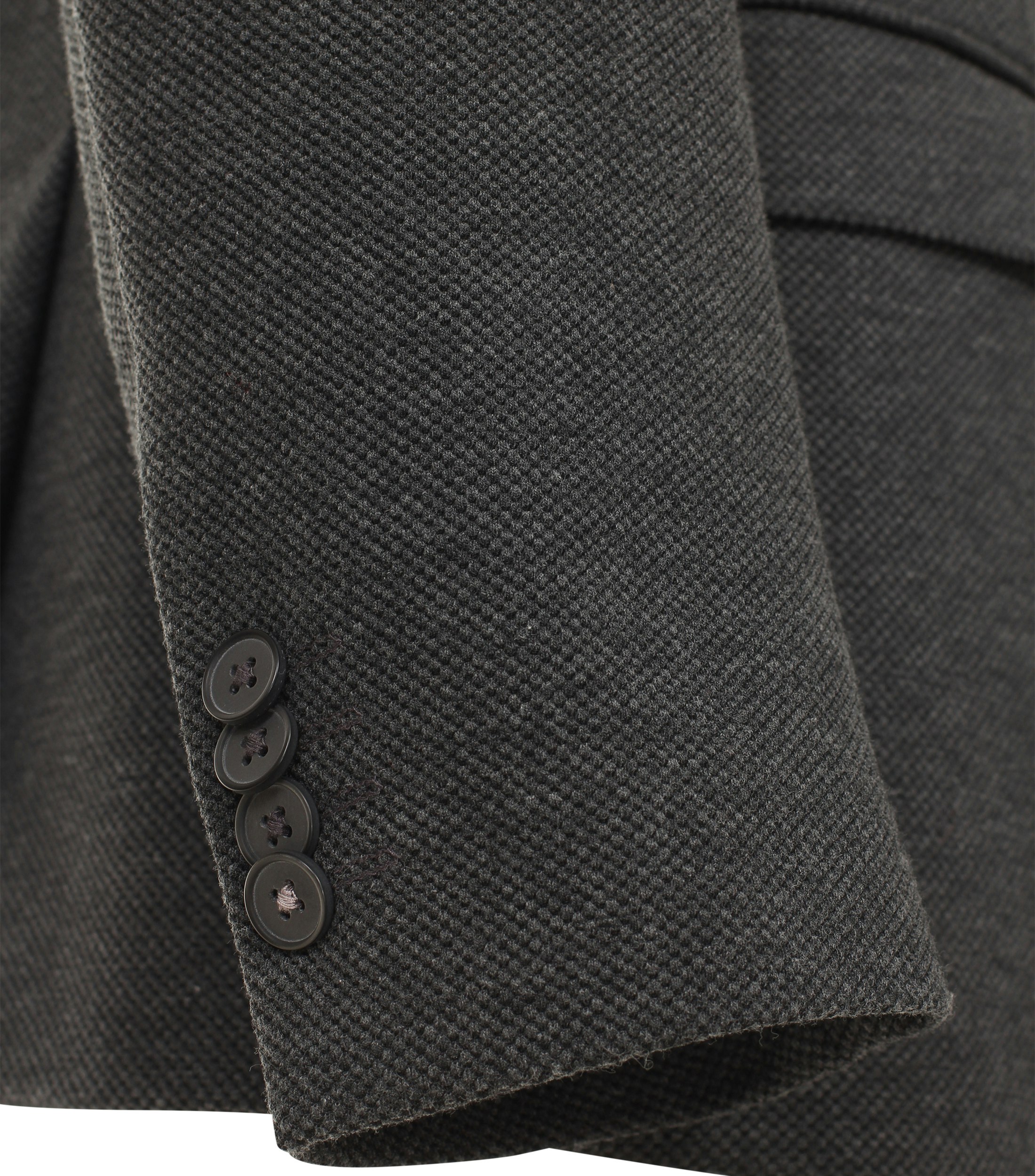 Das Model trägt ein Sakko im uni Muster in der Farbe Dunkelgrau