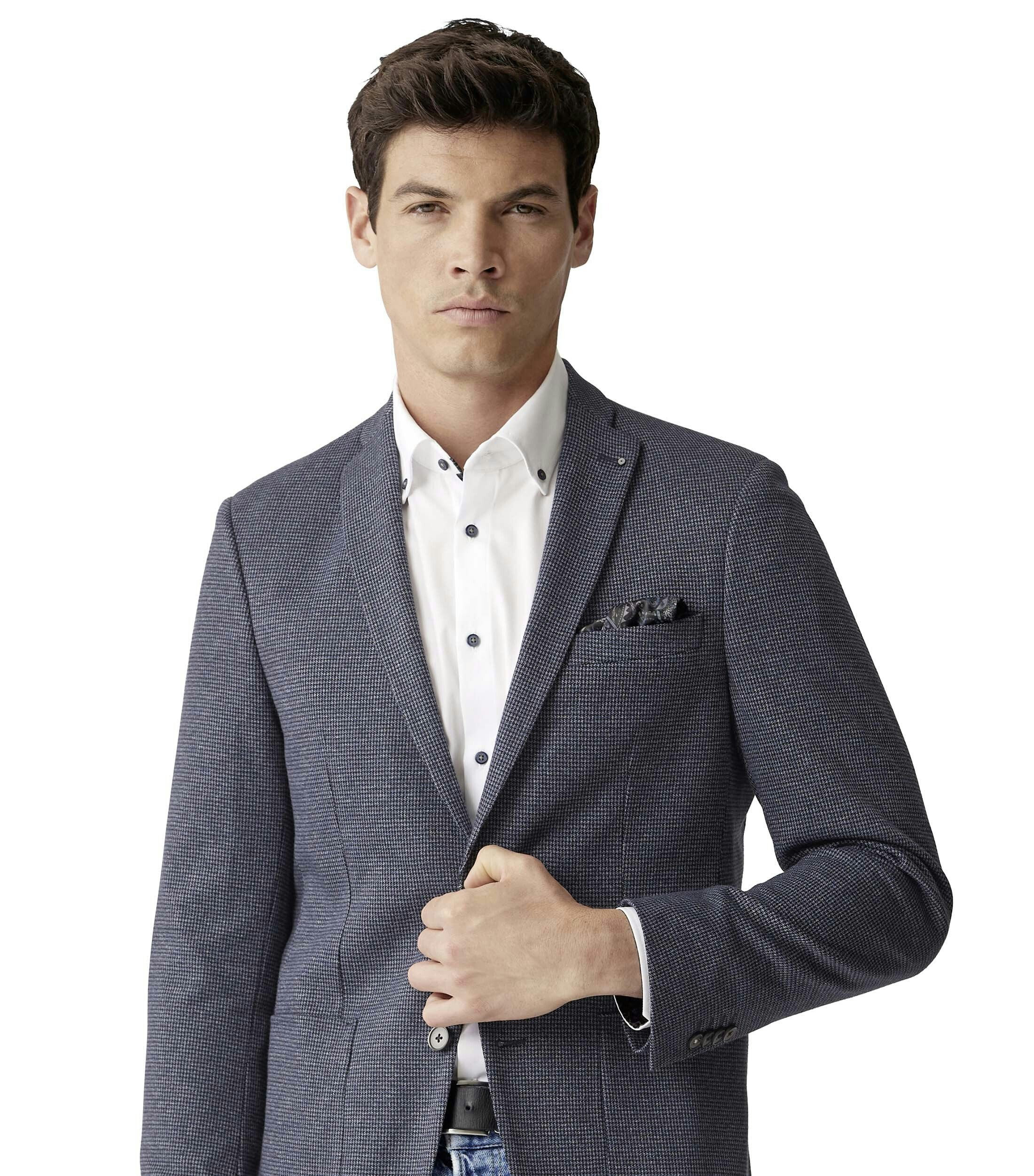 Ein Sakko im uni Muster in der Farbe graues Dunkelblau