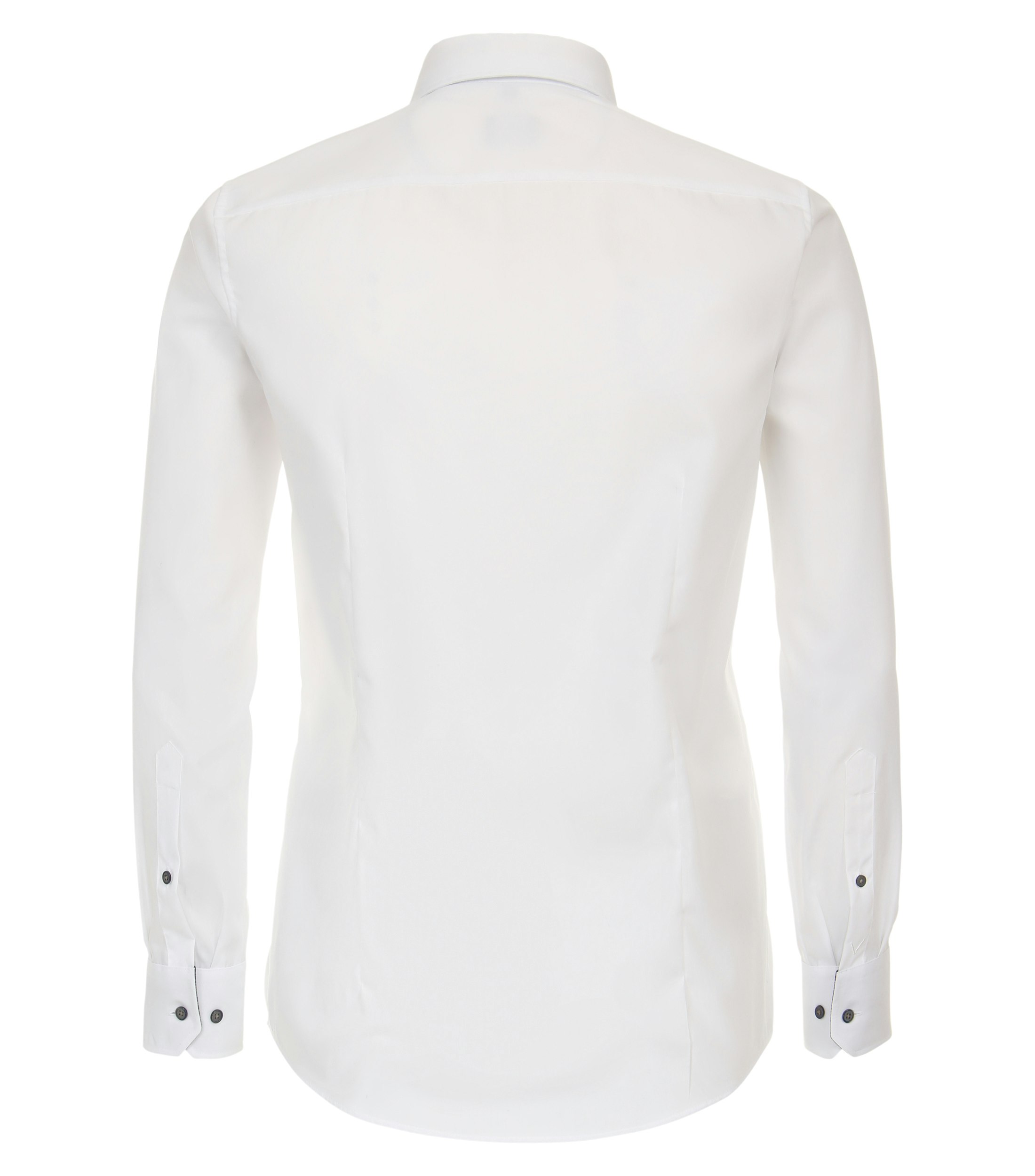 Das Model trägt ein Businesshemd im uni Muster in der Farbe Weiß