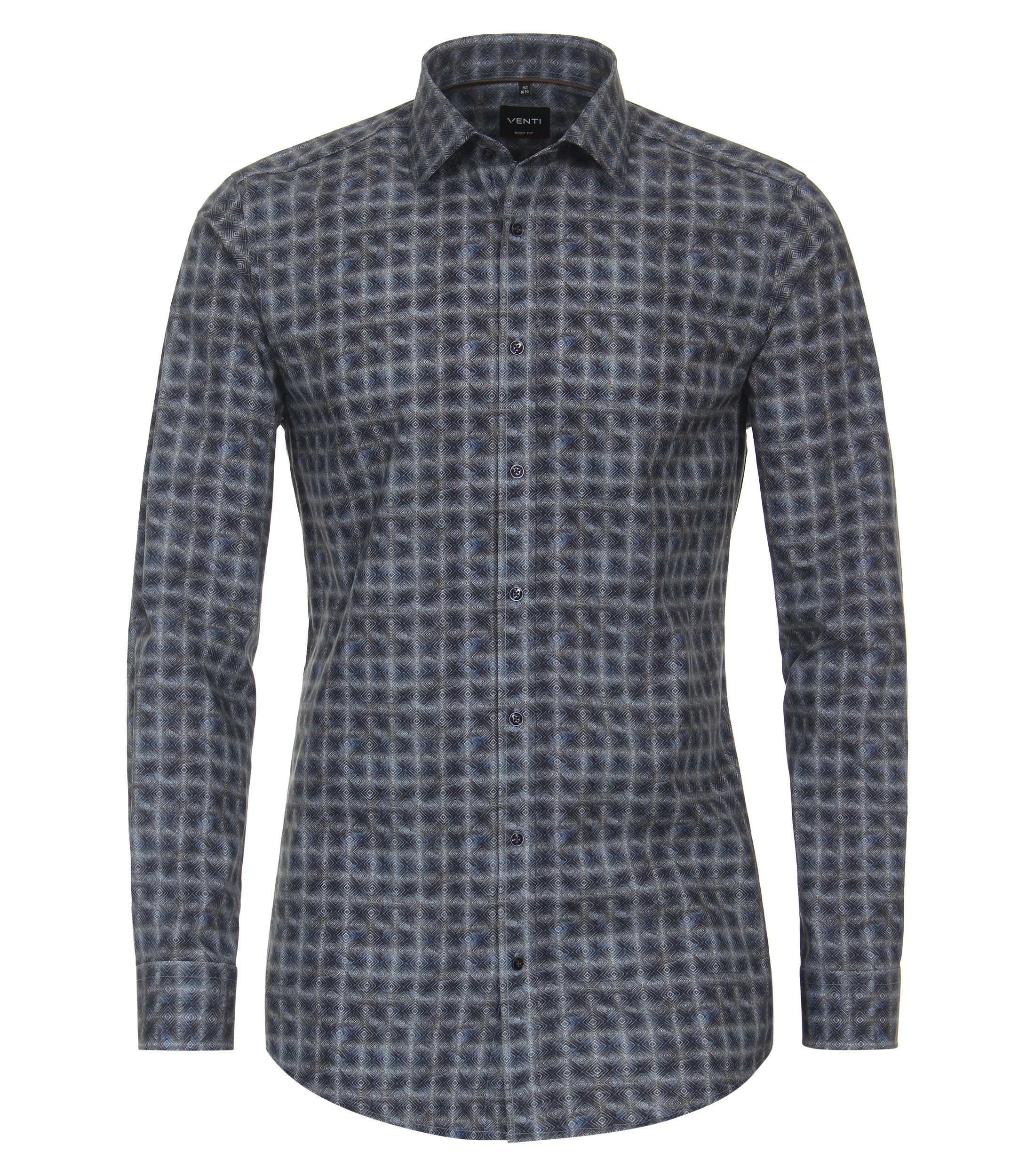Ein Businesshemd im Print Muster in der Farbe graues Dunkelblau