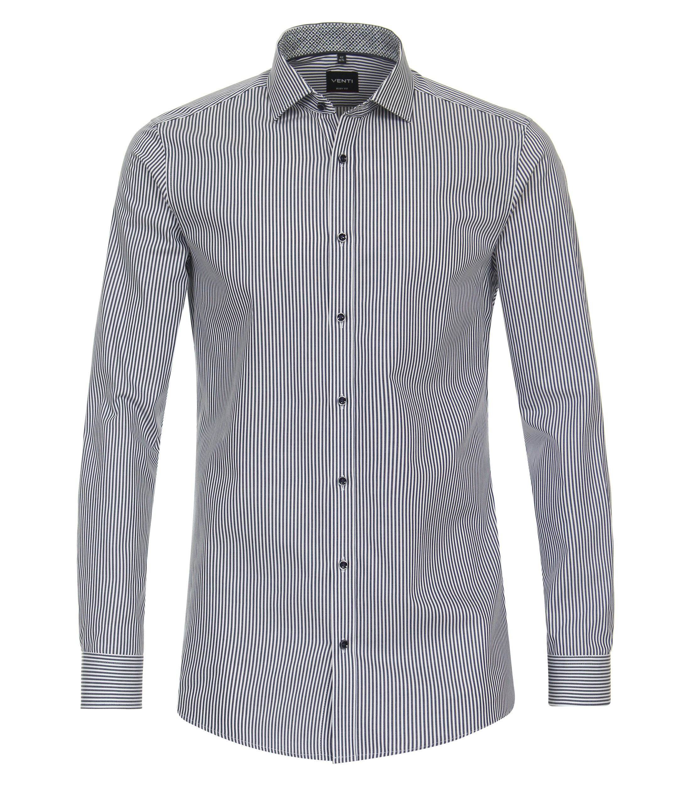 Ein Businesshemd im gestreift Muster in der Farbe graues Dunkelblau