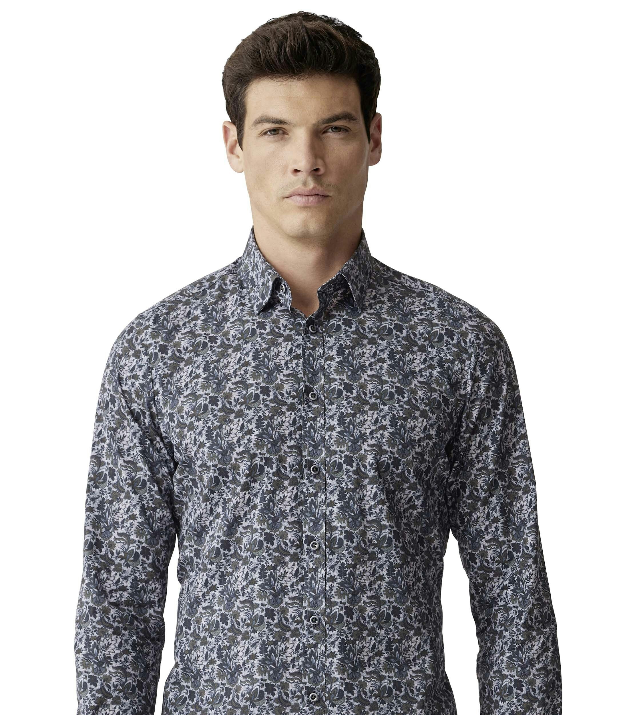 Ein Businesshemd im Print Muster in der Farbe Dunkelblau