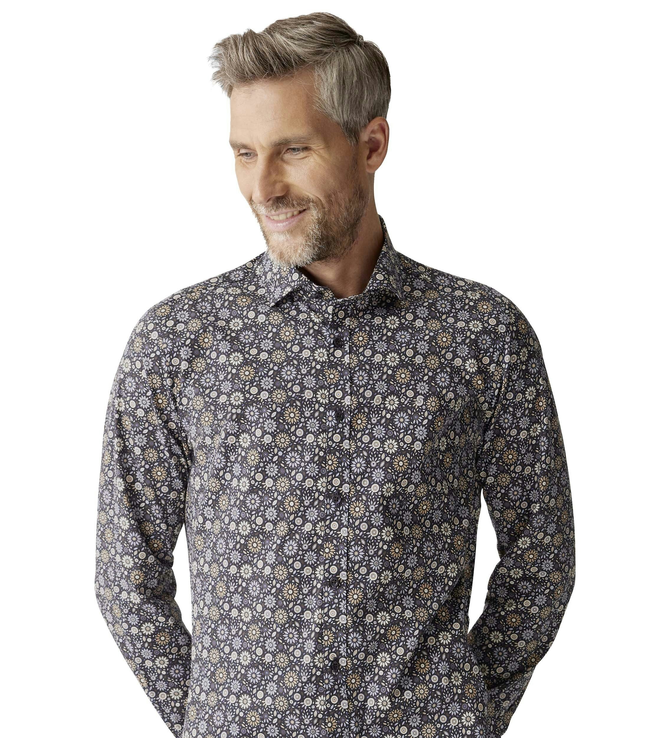 Ein Businesshemd im Print Muster in der Farbe Dunkelblau