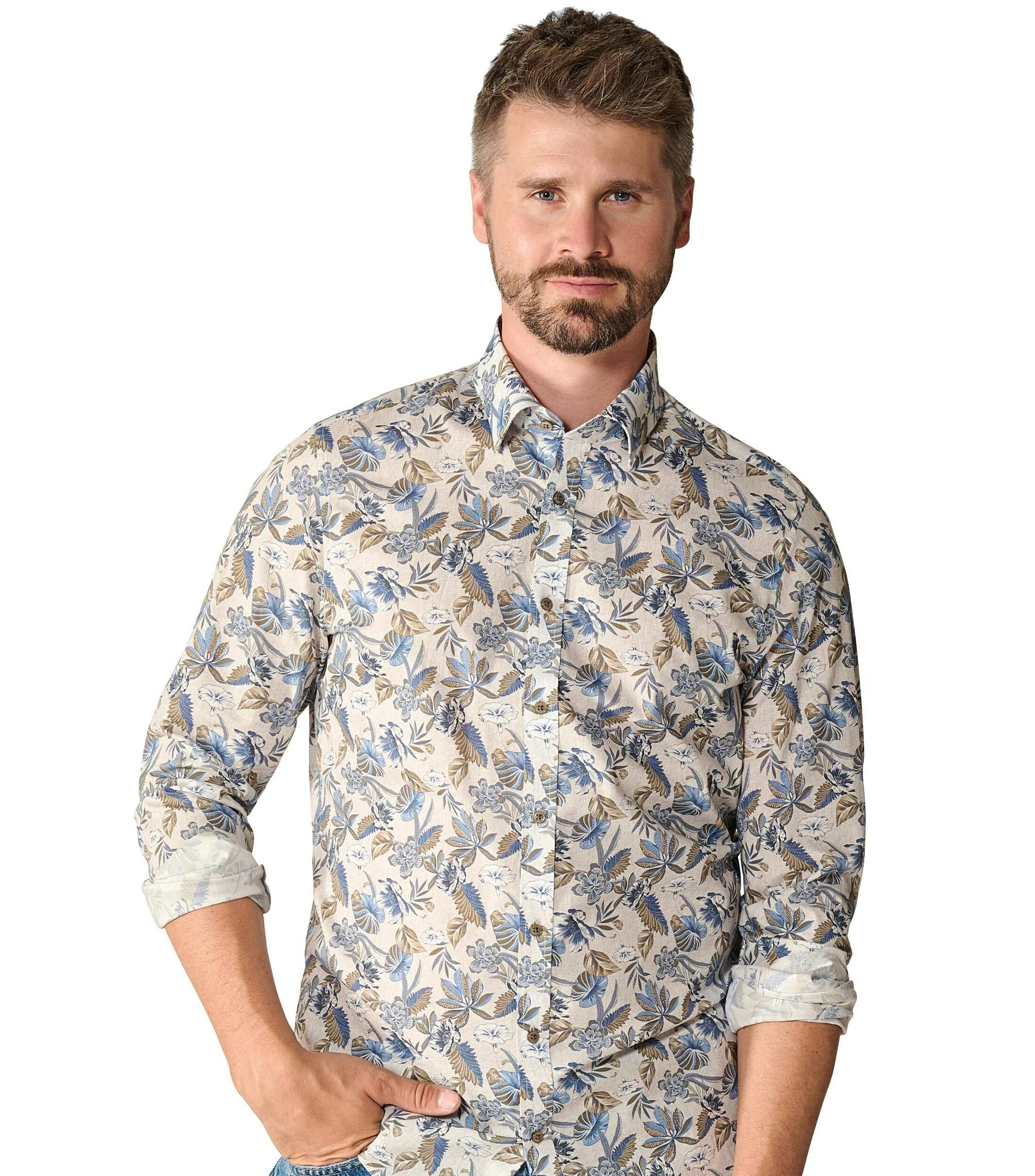 Ein Businesshemd im Print Muster in der Farbe Mittelblau