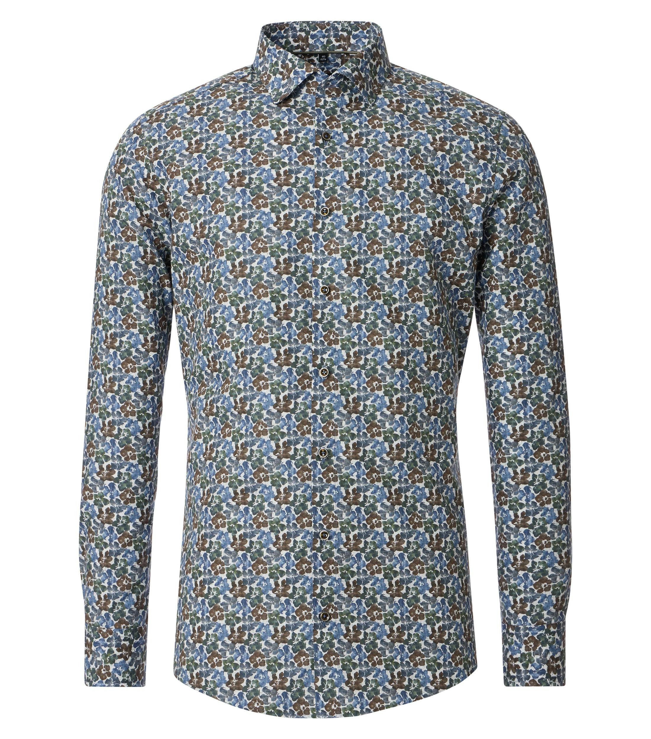 Ein Businesshemd im Print Muster in der Farbe Blau