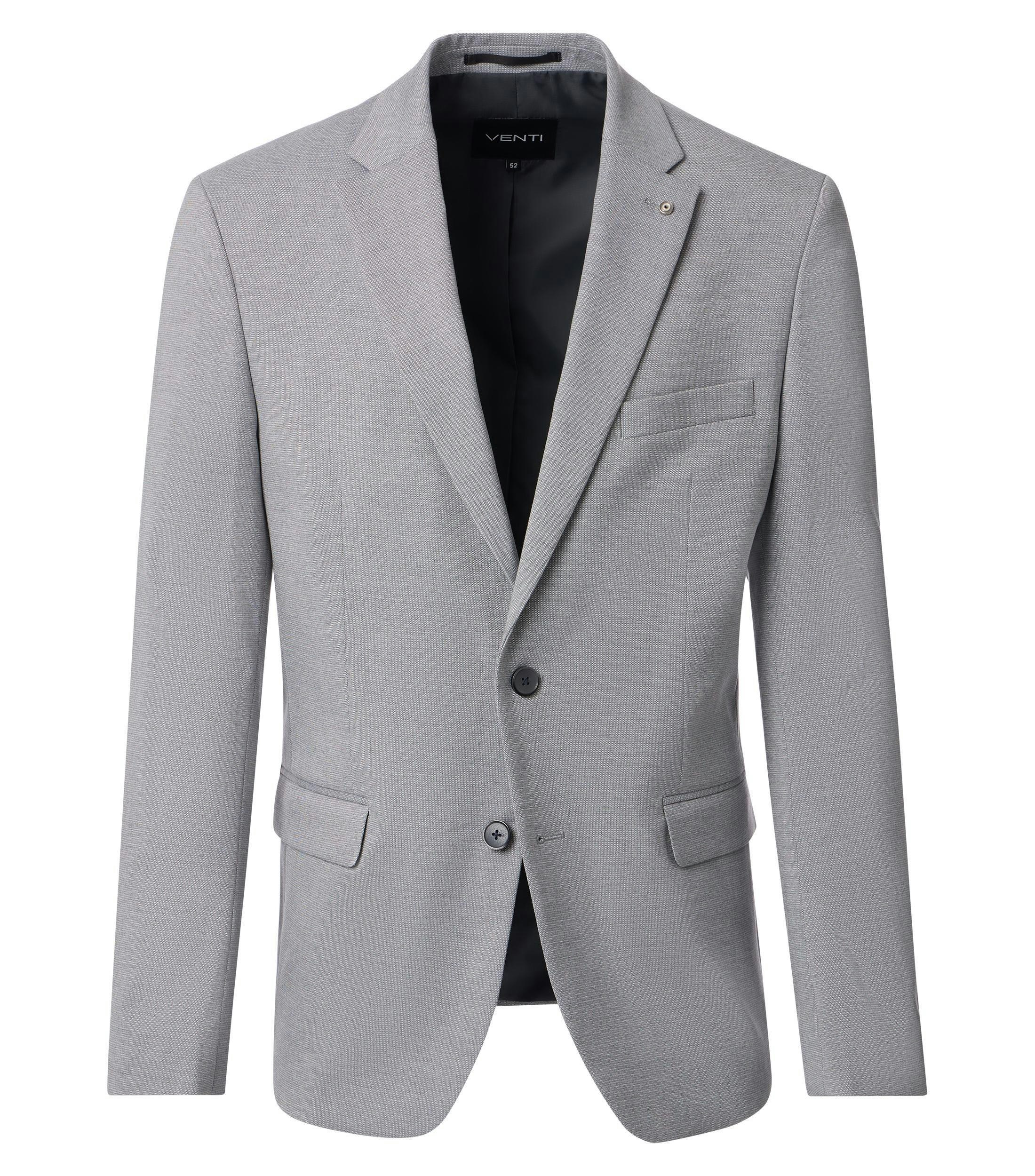 Das Model trägt ein Sakko im uni Muster in der Farbe Grau