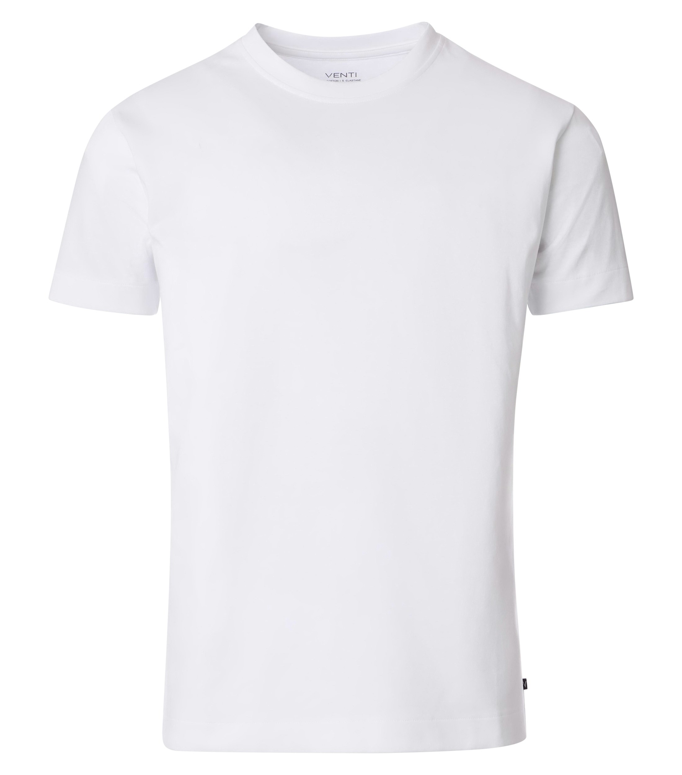 Das Model trägt ein TShirt im uni Muster in der Farbe Weiß