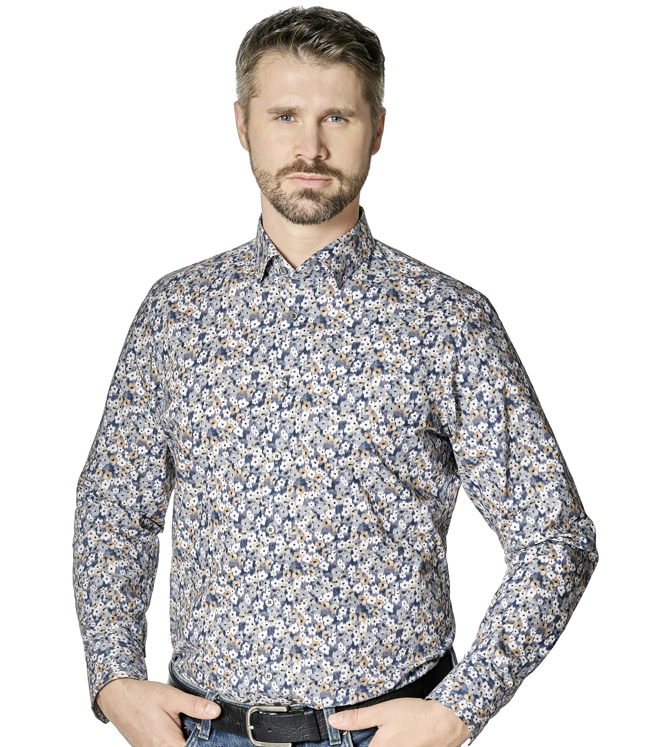 Ein Businesshemd im Print Muster in der Farbe Blau