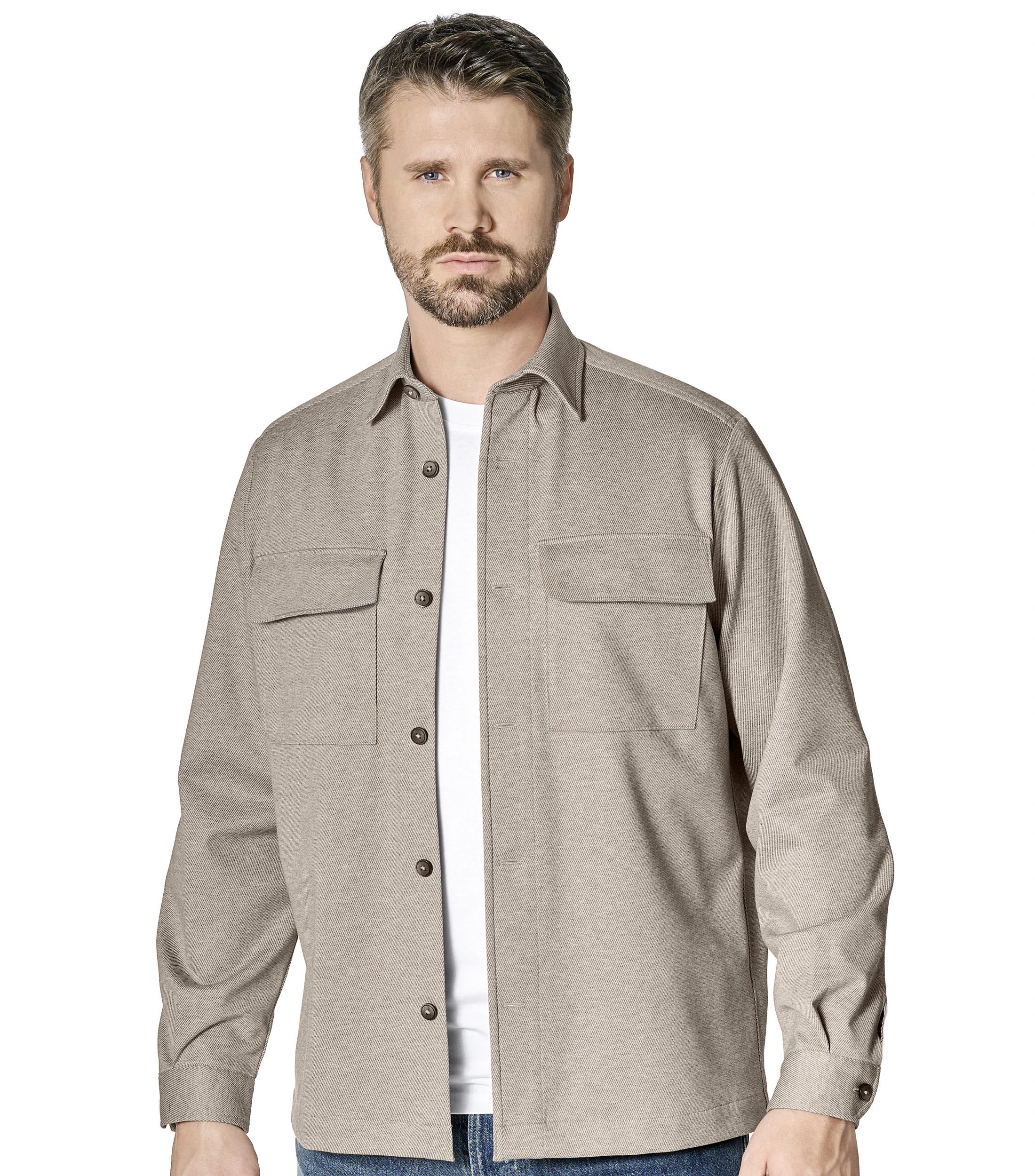 Hemdjacke im unifarbenen Design in der Farbe Beige