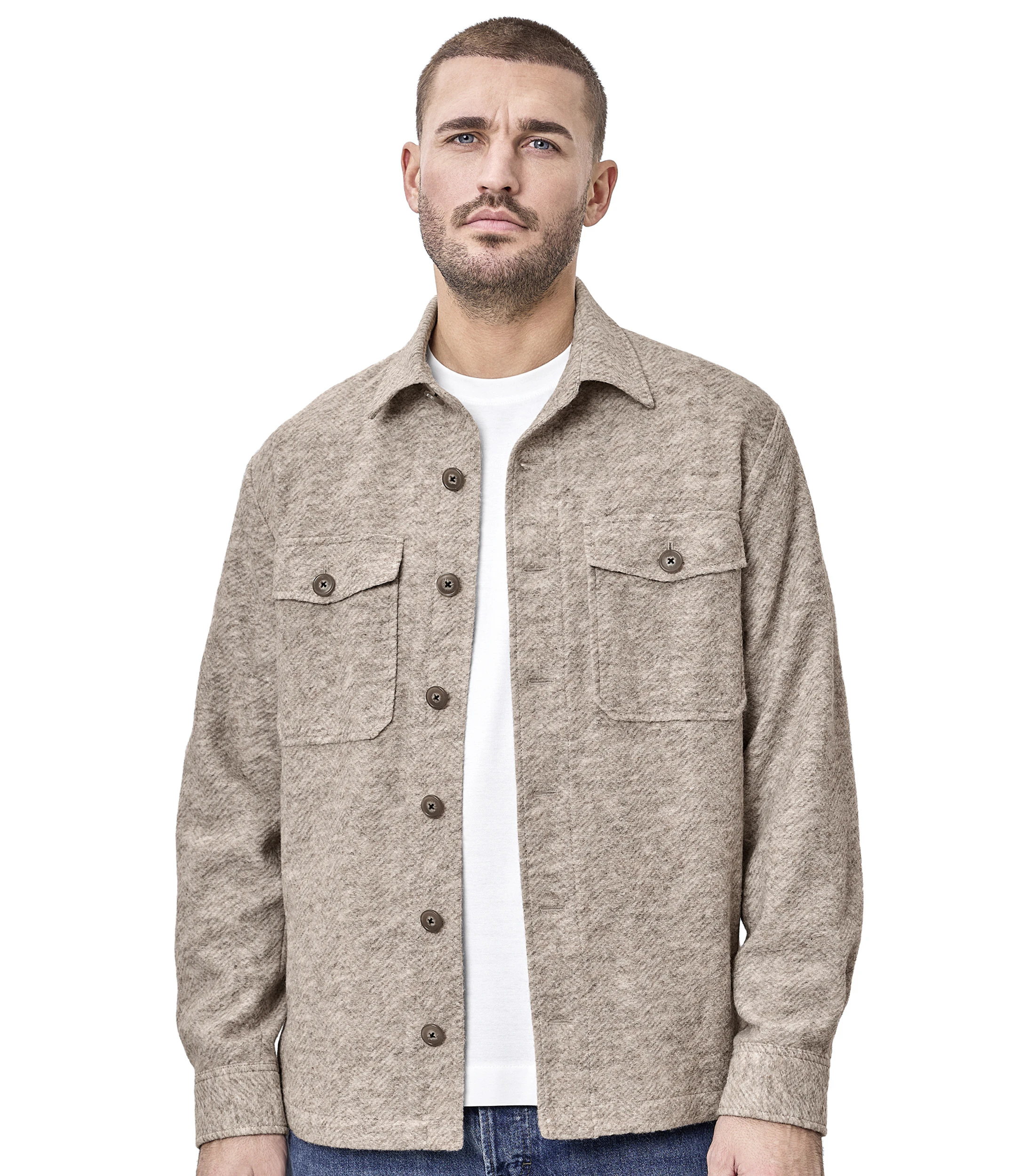 Hemdjacke im unifarbenen Design in der Farbe Beige
