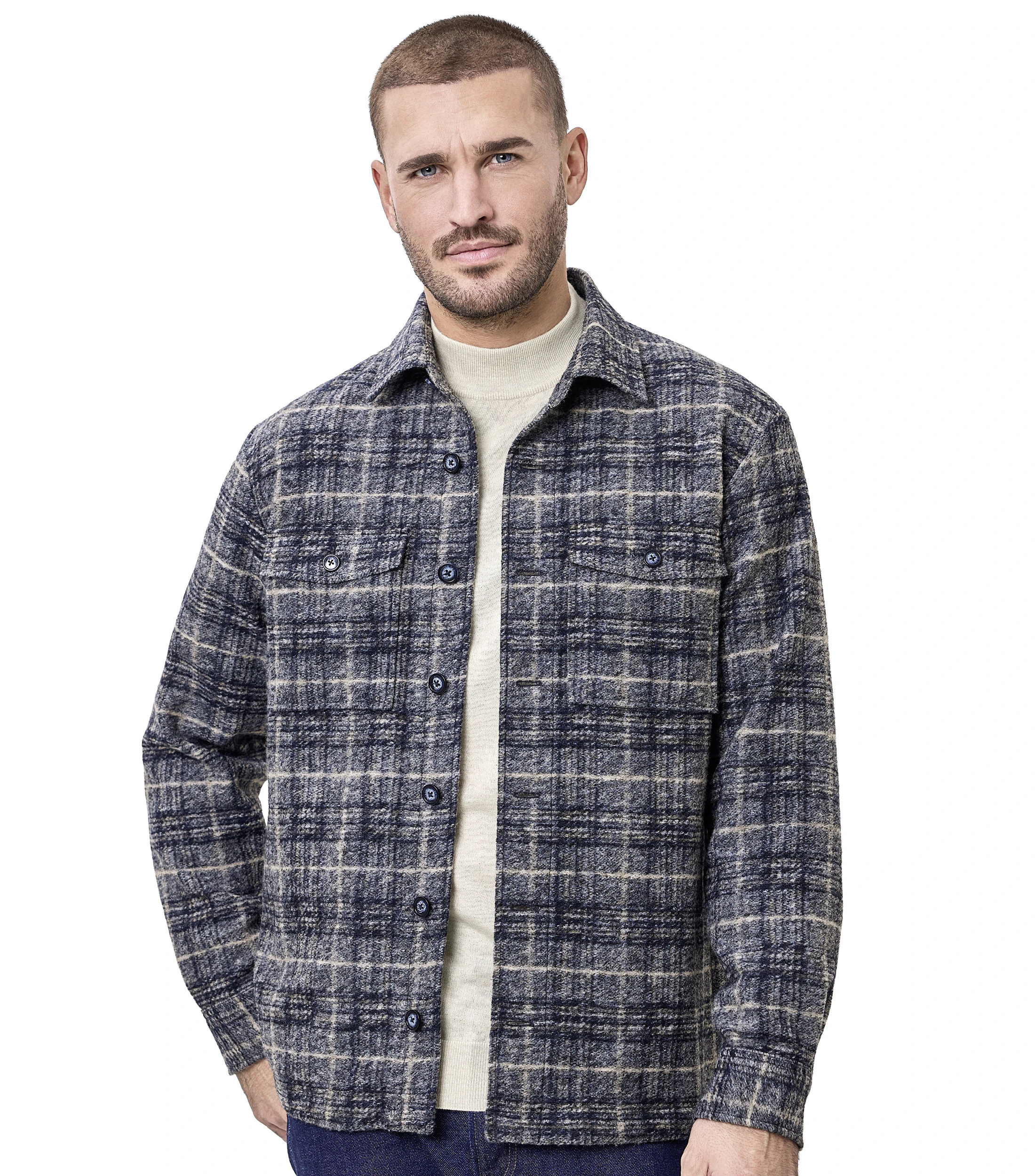 Hemdjacke im karierten Muster in der Farbe Dunkelblau