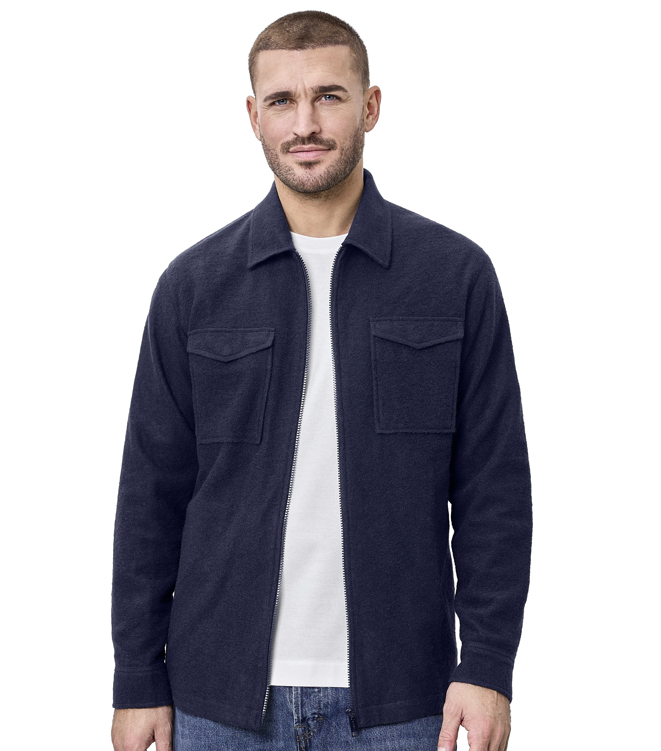 Hemdjacke im unifarbenen Design in der Farbe Dunkelblau
